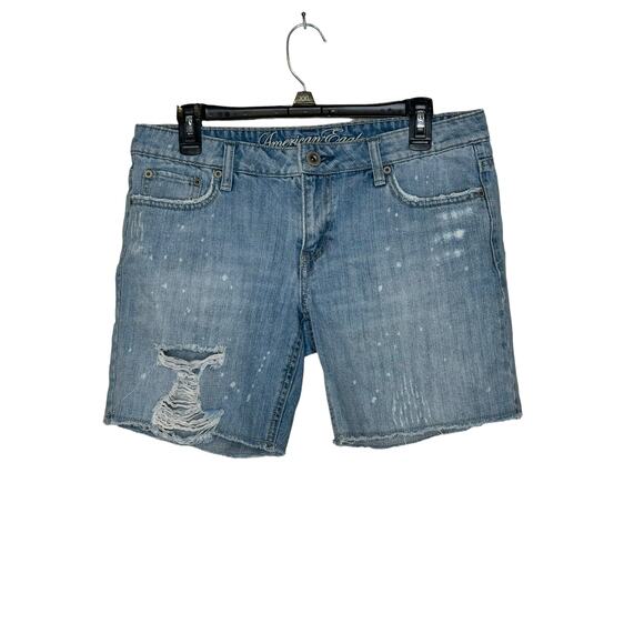 American Eagle Women's Short Raw Hem Distressed Denim Bleach Splatter Blue 6 - Picture 1 of 10